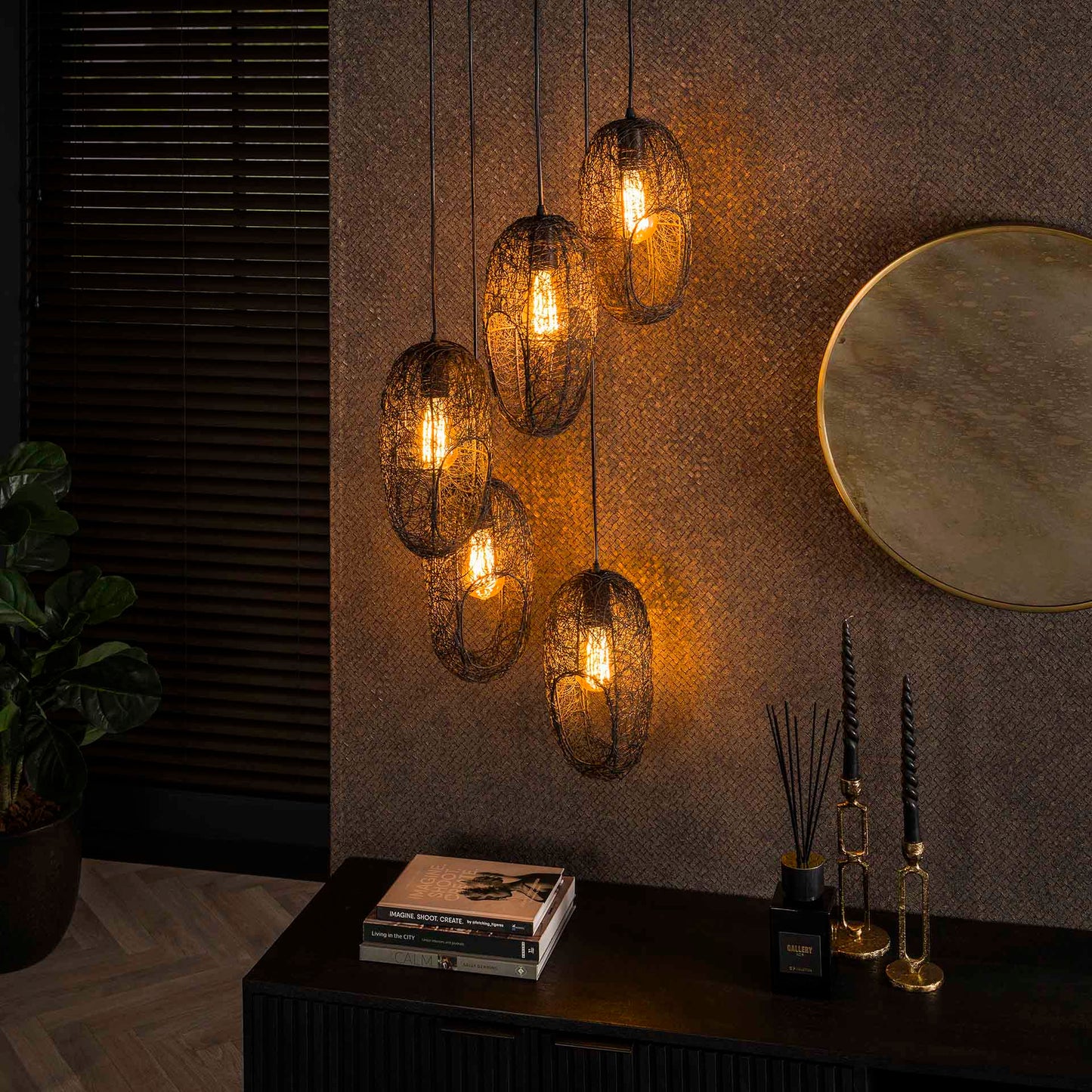 Hanglamp 5L open oog wire / Artic zwart