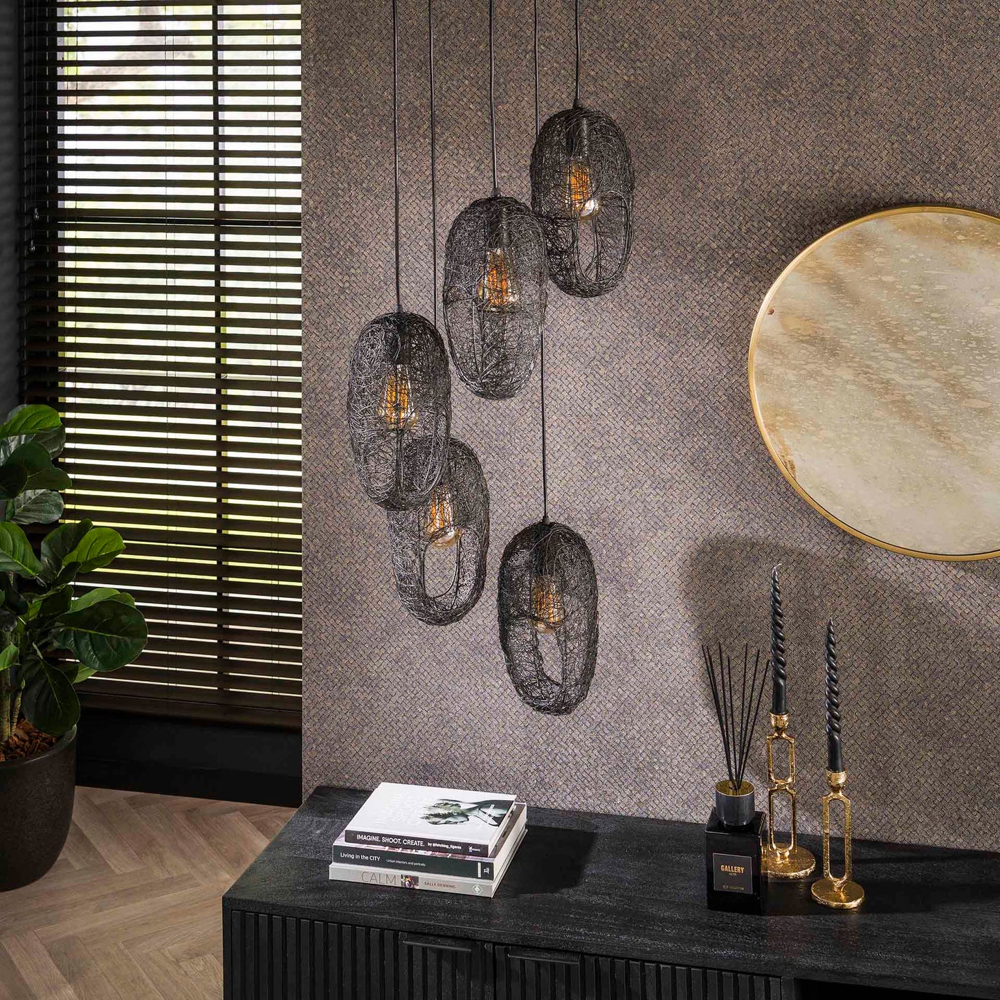 Hanglamp 5L open oog wire / Artic zwart