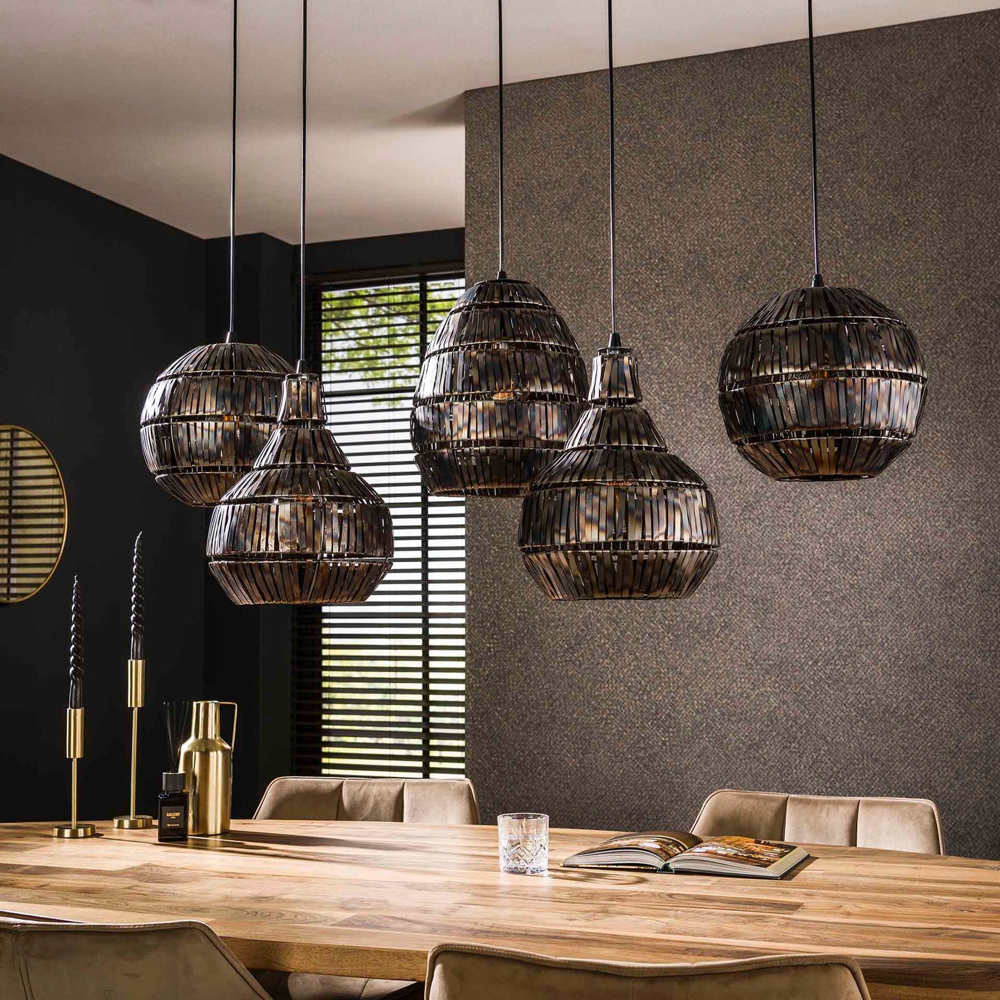 Hanglamp 5L strip multi shade / Zwart bruin