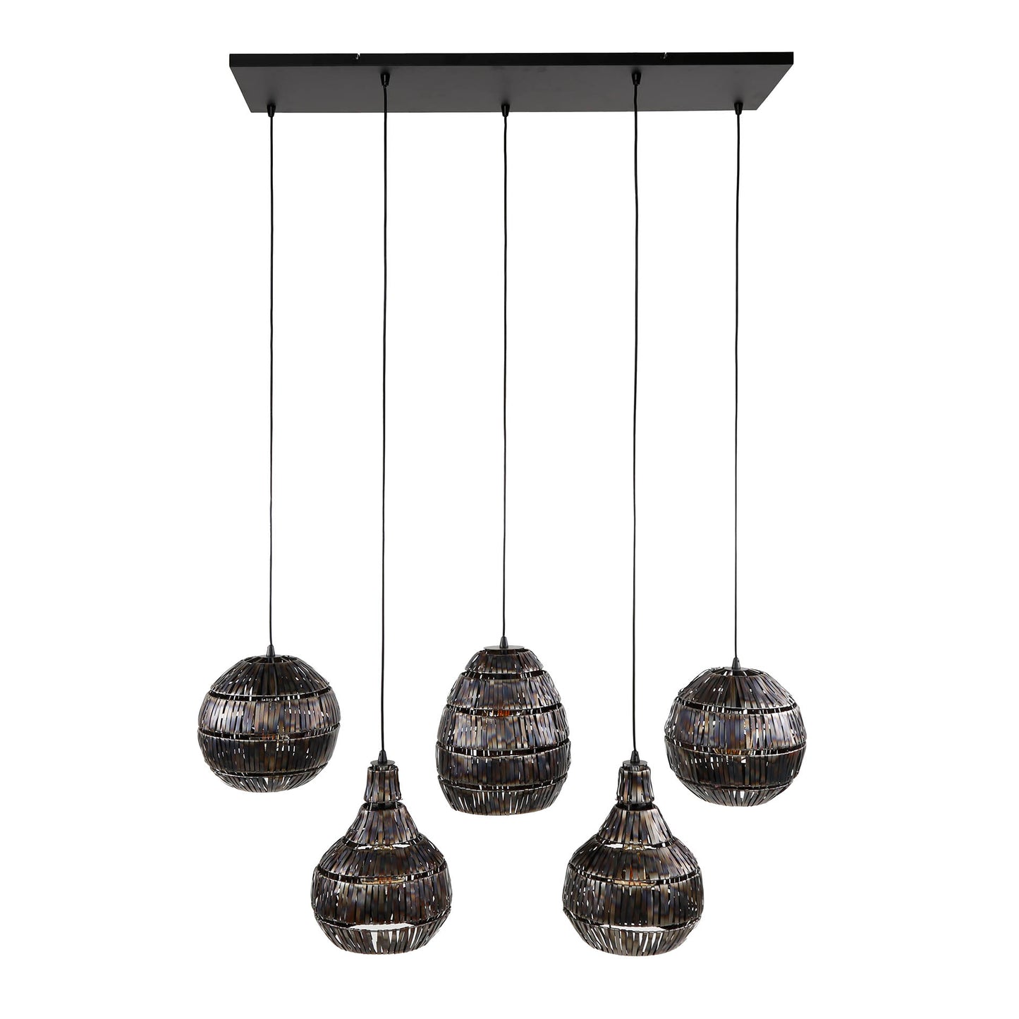 Hanglamp 5L strip multi shade / Zwart bruin