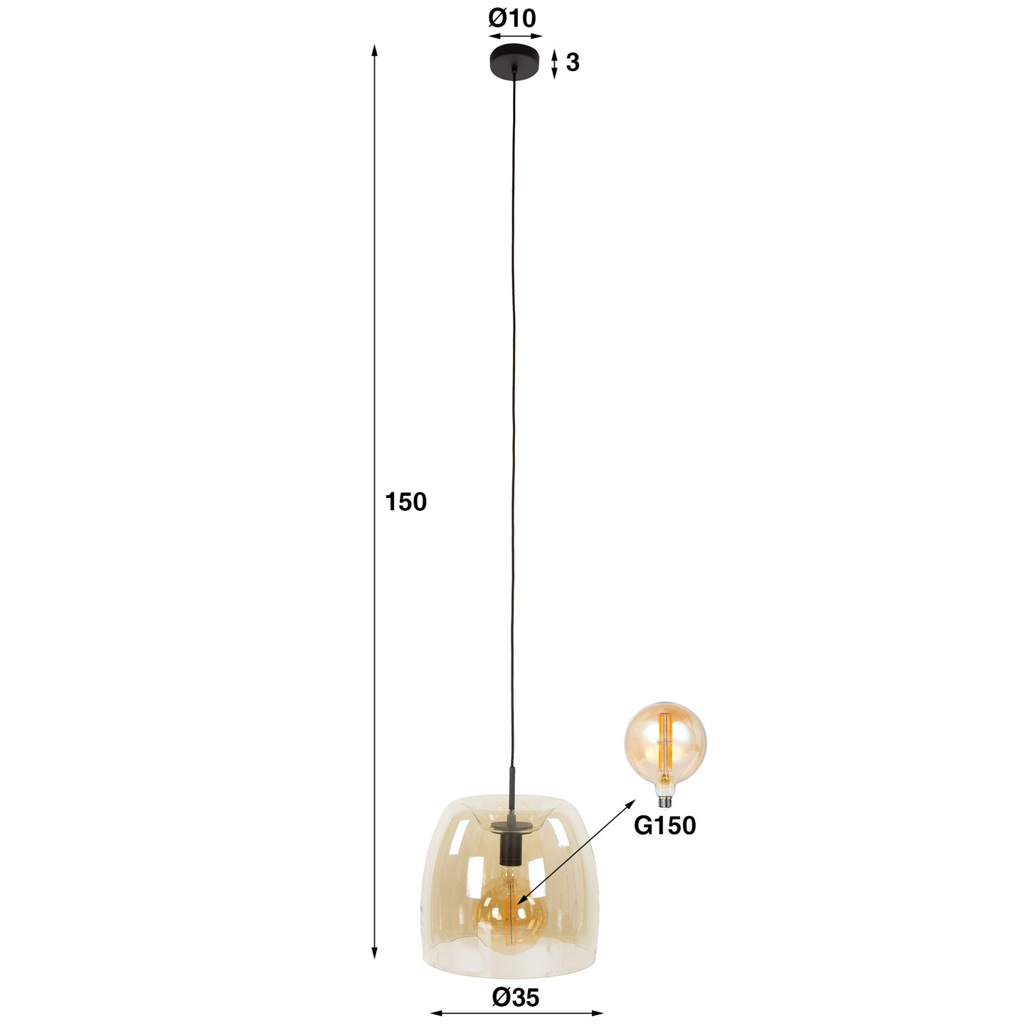 Hanglamp 1L drift glass / Amber color glas