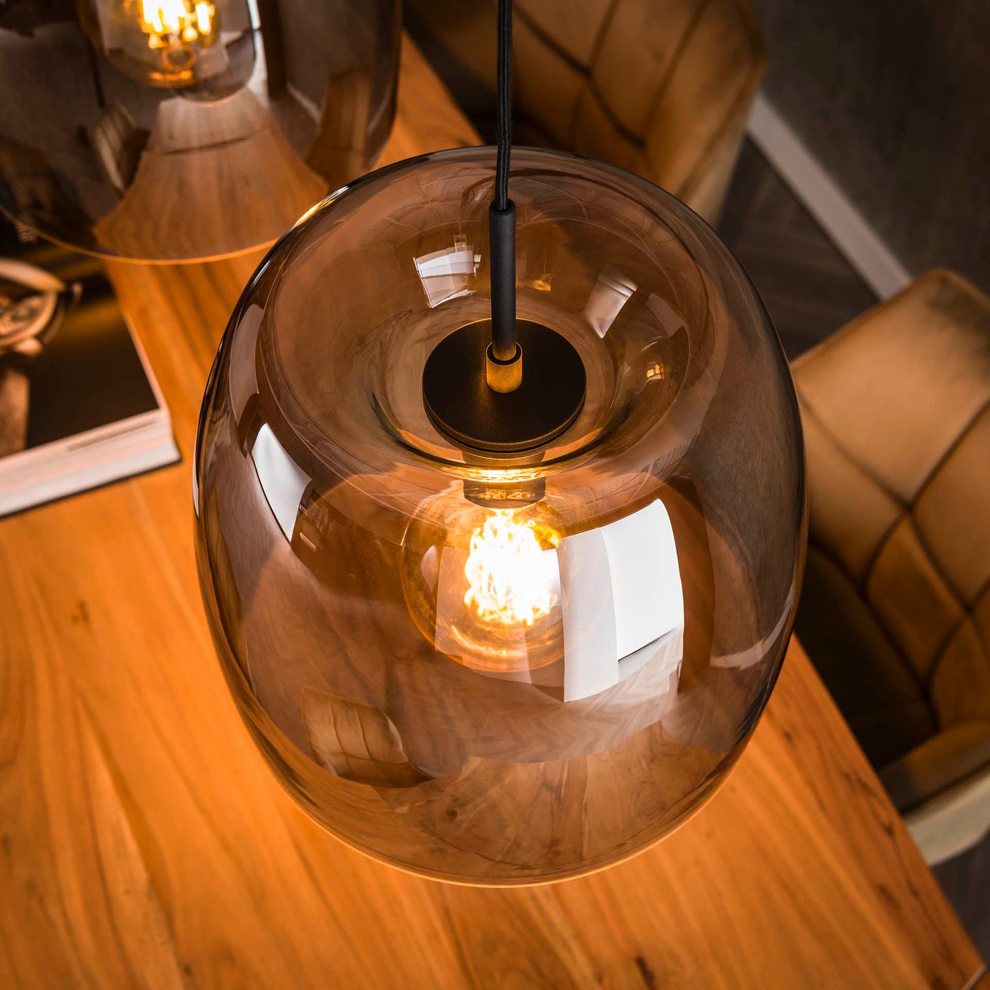 Hanglamp 3L drift glass / Smoke grey glas