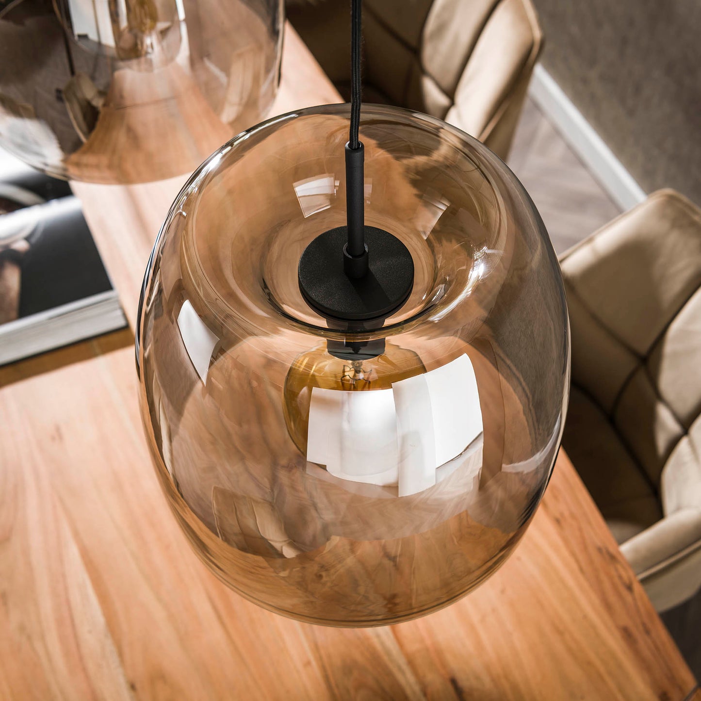 Hanglamp 3L drift glass / Smoke grey glas