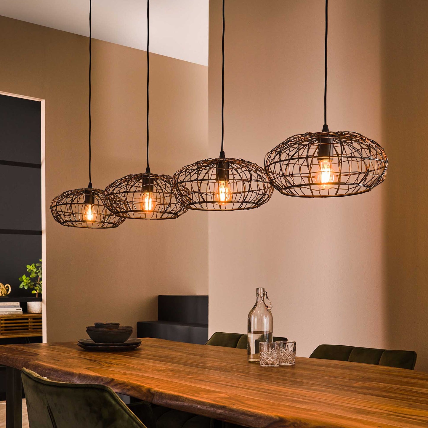 Hanglamp van 4 Lampen Connect XL - 170x34x150 cm - Zwart bruin