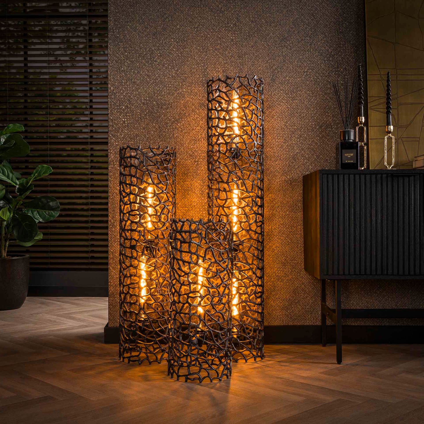 Vloerlamp Ø25 Weaver Cylinder XL - 25x25x122 cm - Zwart nikkel