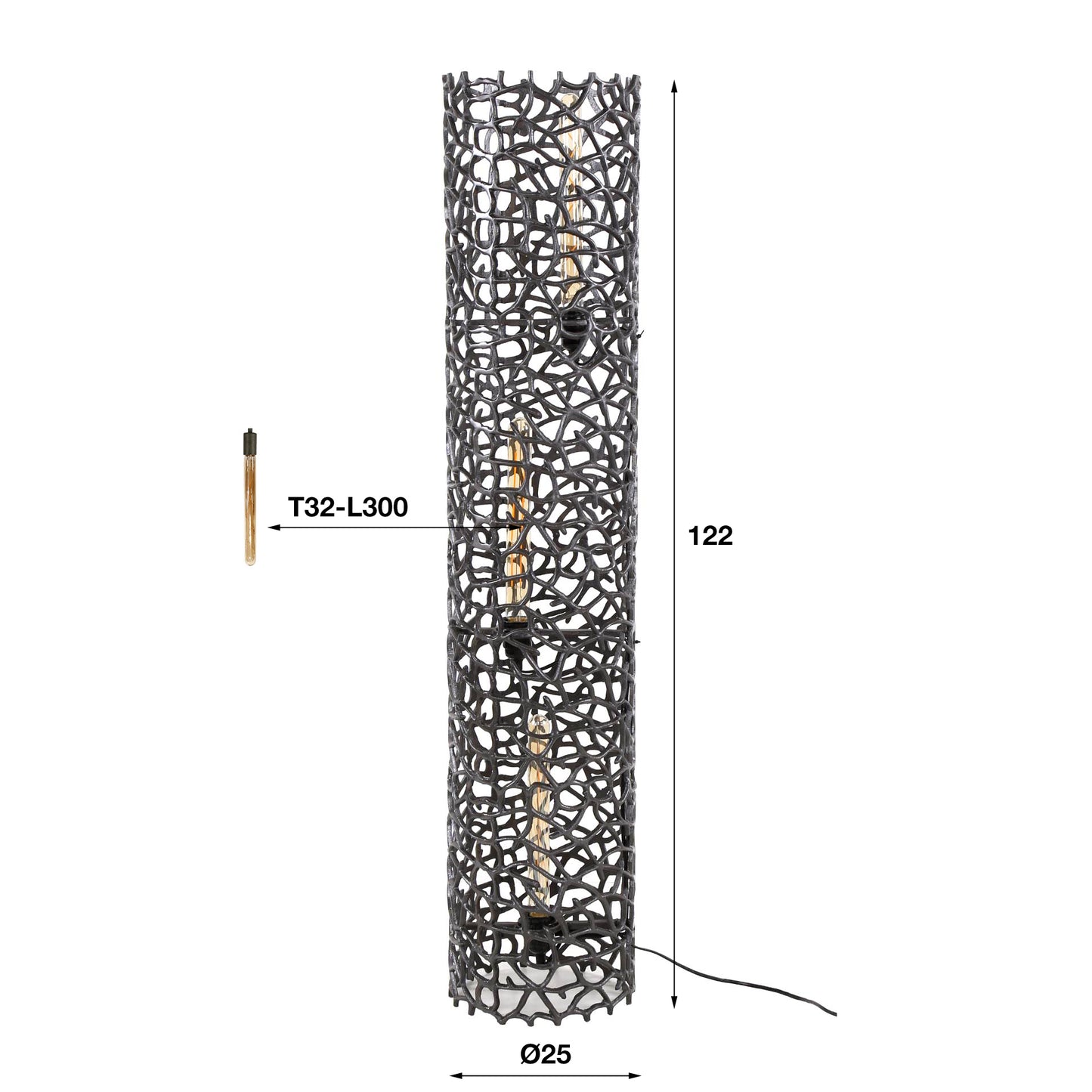 Vloerlamp Ø25 weaver cylinder XL / Zwart nikkel