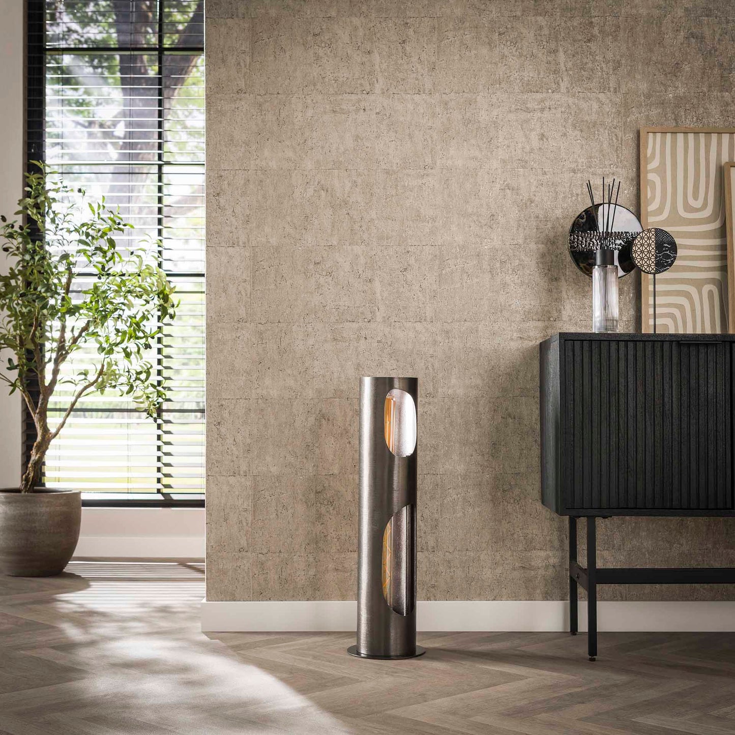 Vloerlamp Ø20 organic cylinder / Zwart nikkel