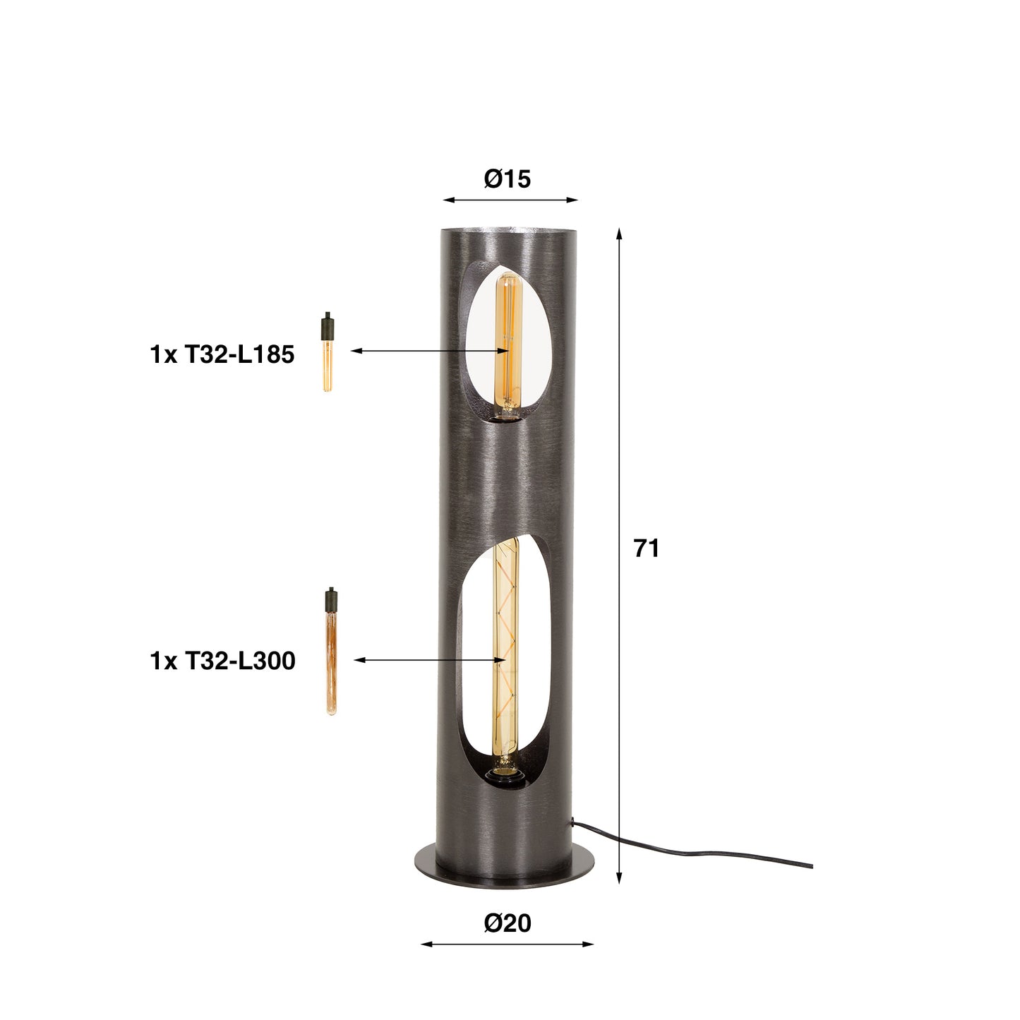 Vloerlamp Ø20 organic cylinder / Zwart nikkel