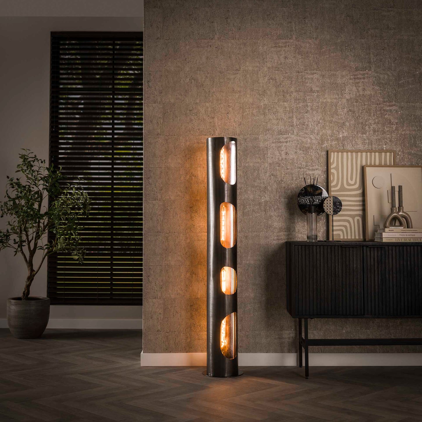 Vloerlamp Ø25 organic cylinder XL / Zwart nikkel