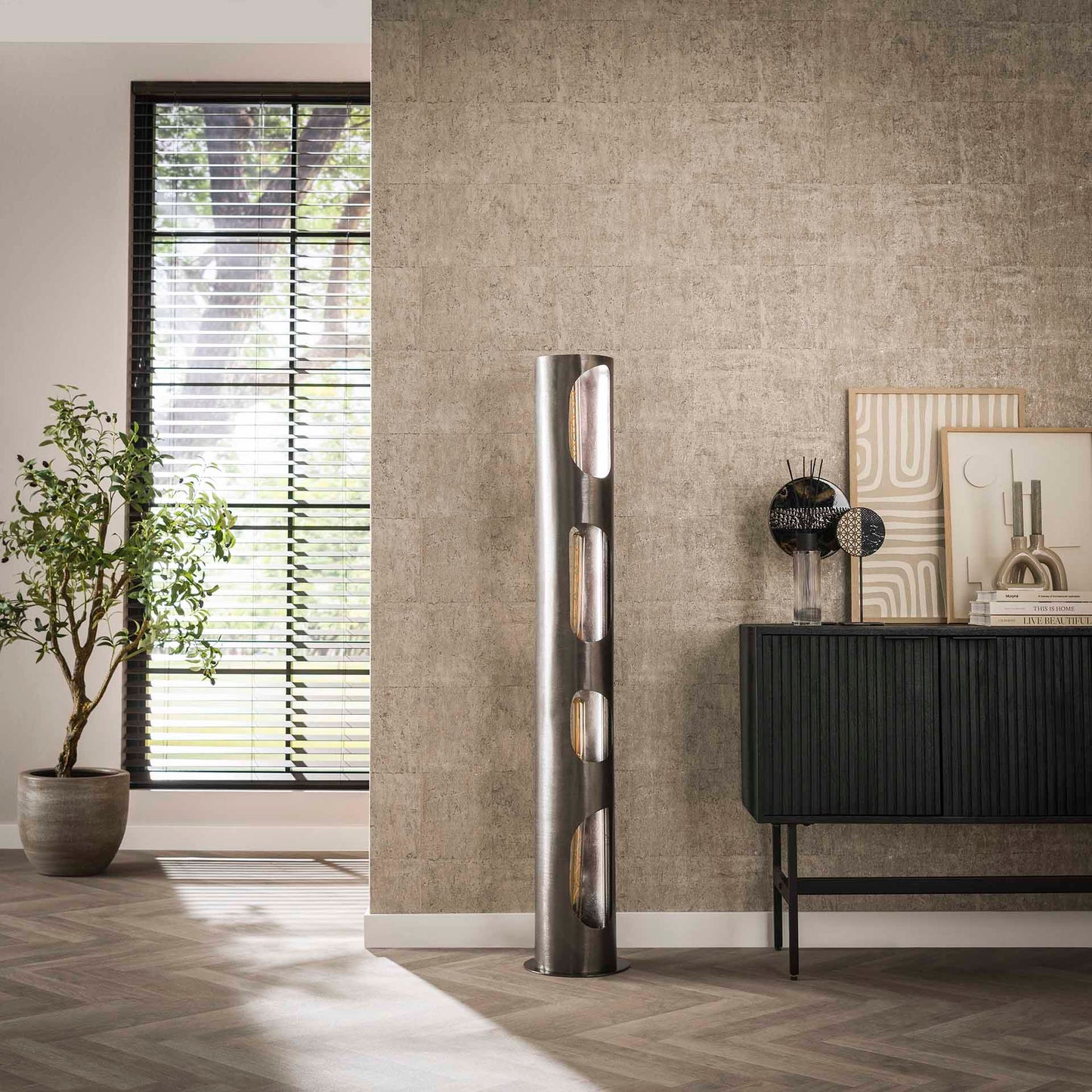 Vloerlamp Ø25 organic cylinder XL / Zwart nikkel