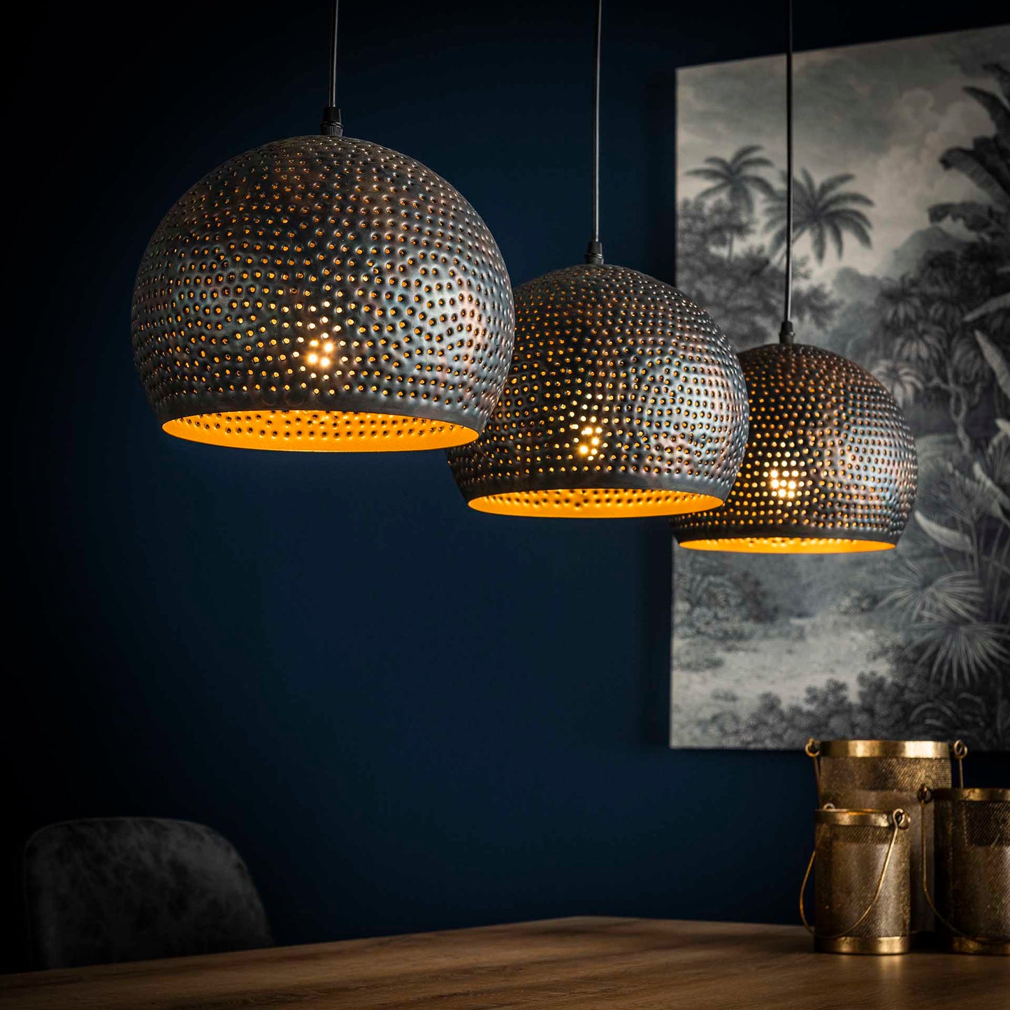 Hanglamp van 3 Lampen Punch Bol - 110x25x150 cm - Zwart bruin