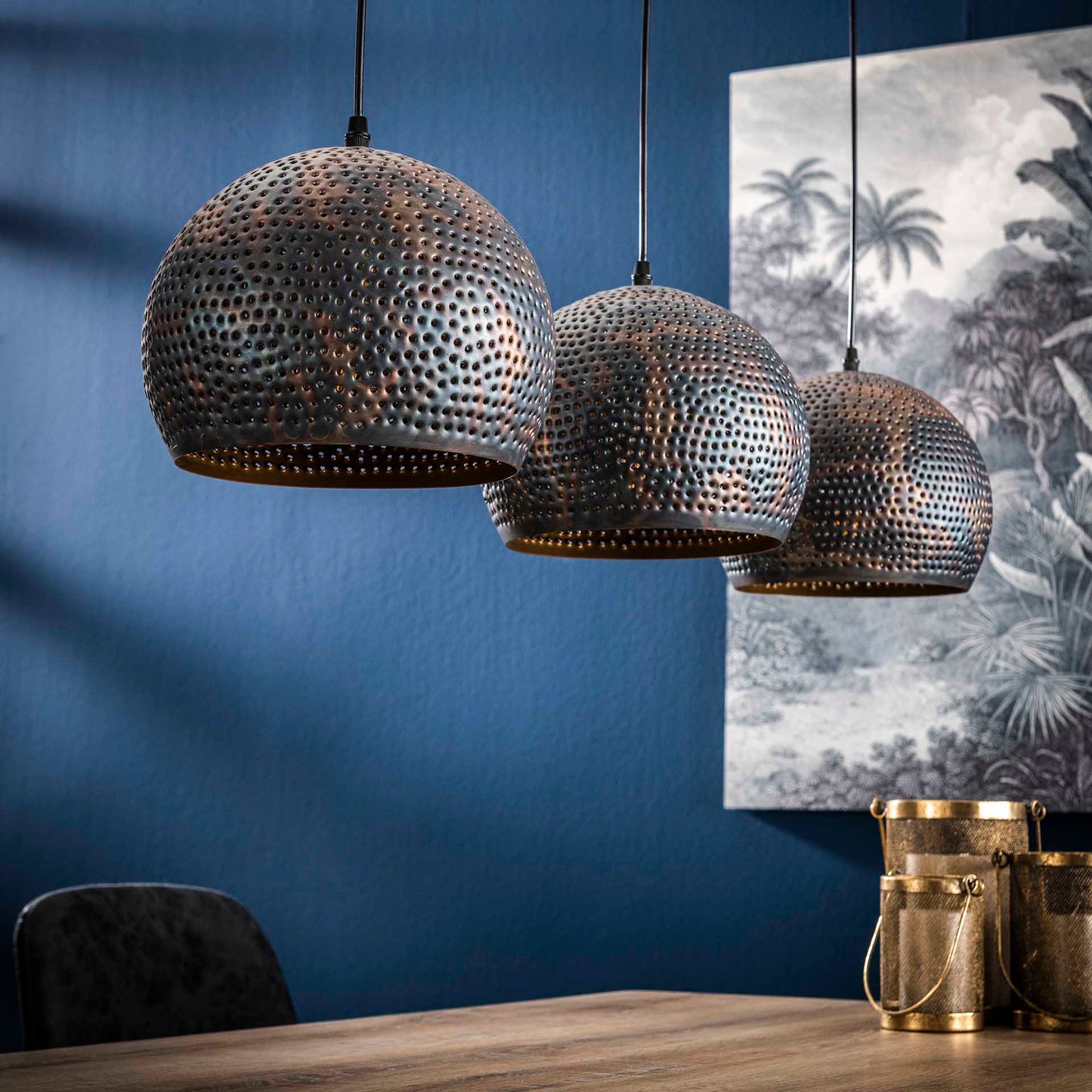 Hanglamp 3xØ25 punch bol / Zwart bruin