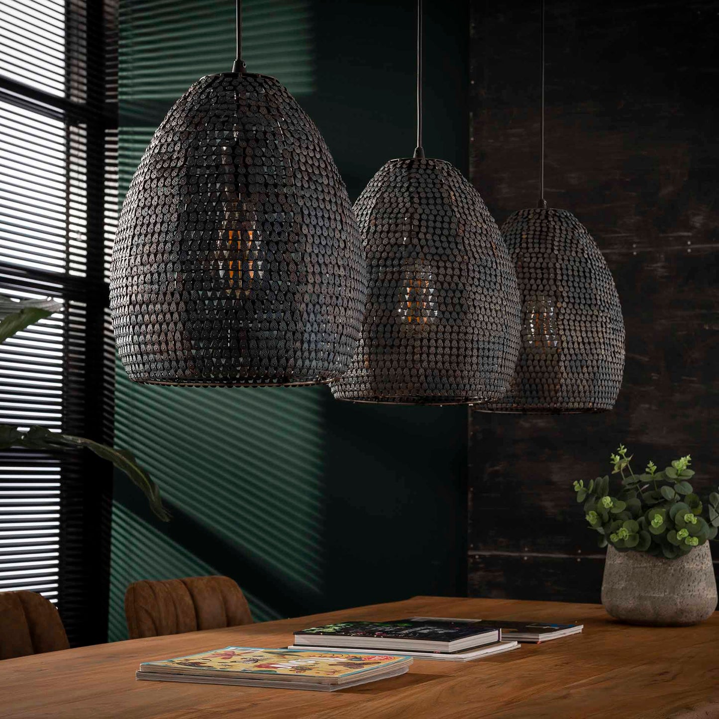 Hanglamp 3x Ø26 armor ovaal / Zwart bruin