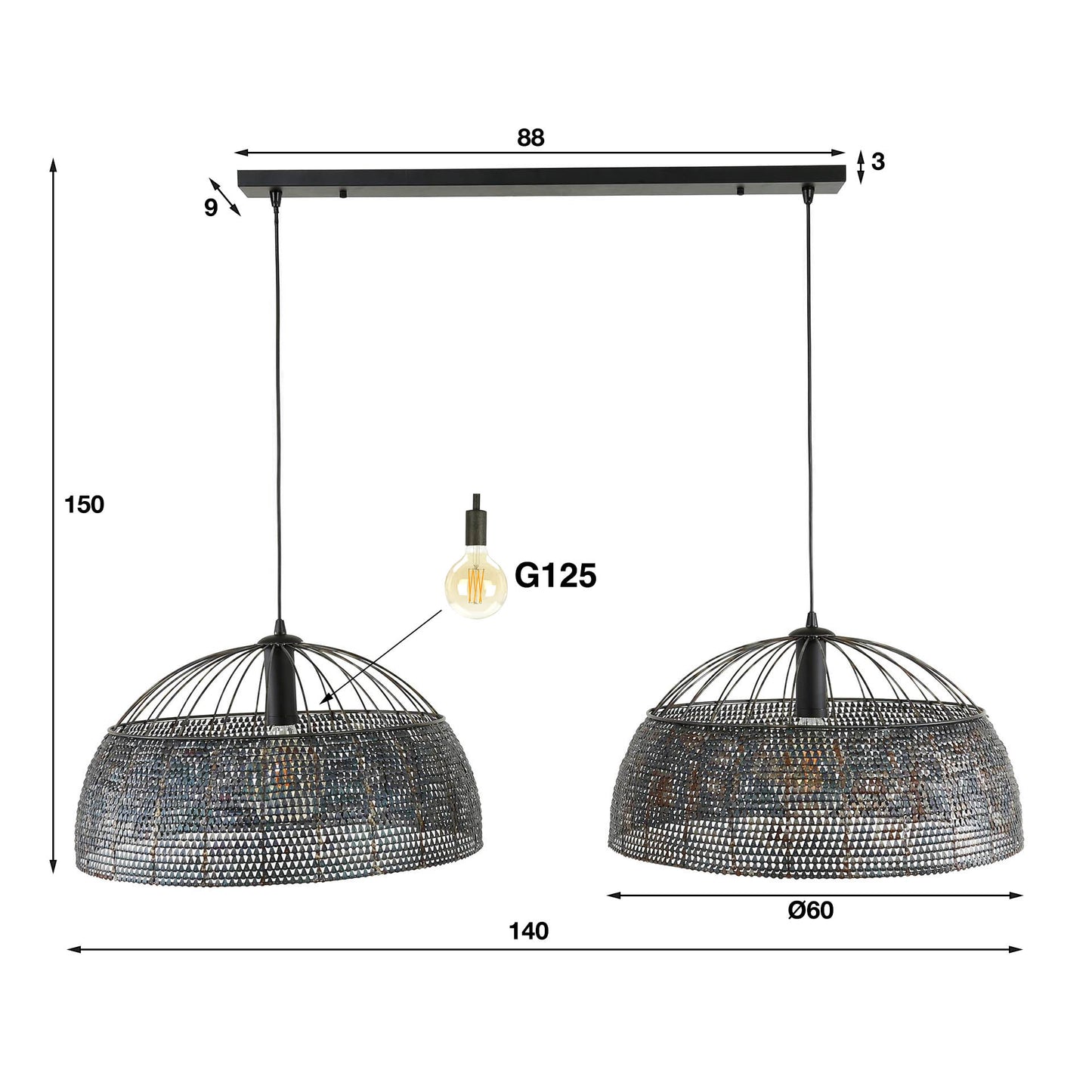 Hanglamp 2L armor Ø60 / Zwart bruin