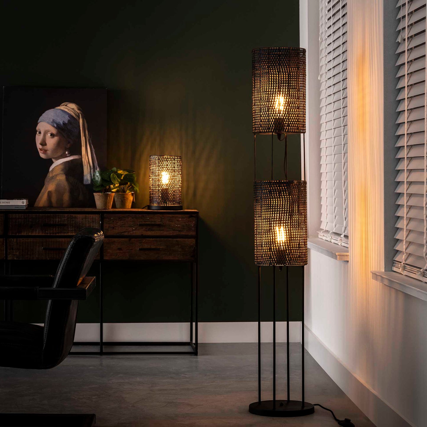 Vloerlamp van 2 Lampen Armor Tube - 28x28x150 cm - Zwart bruin