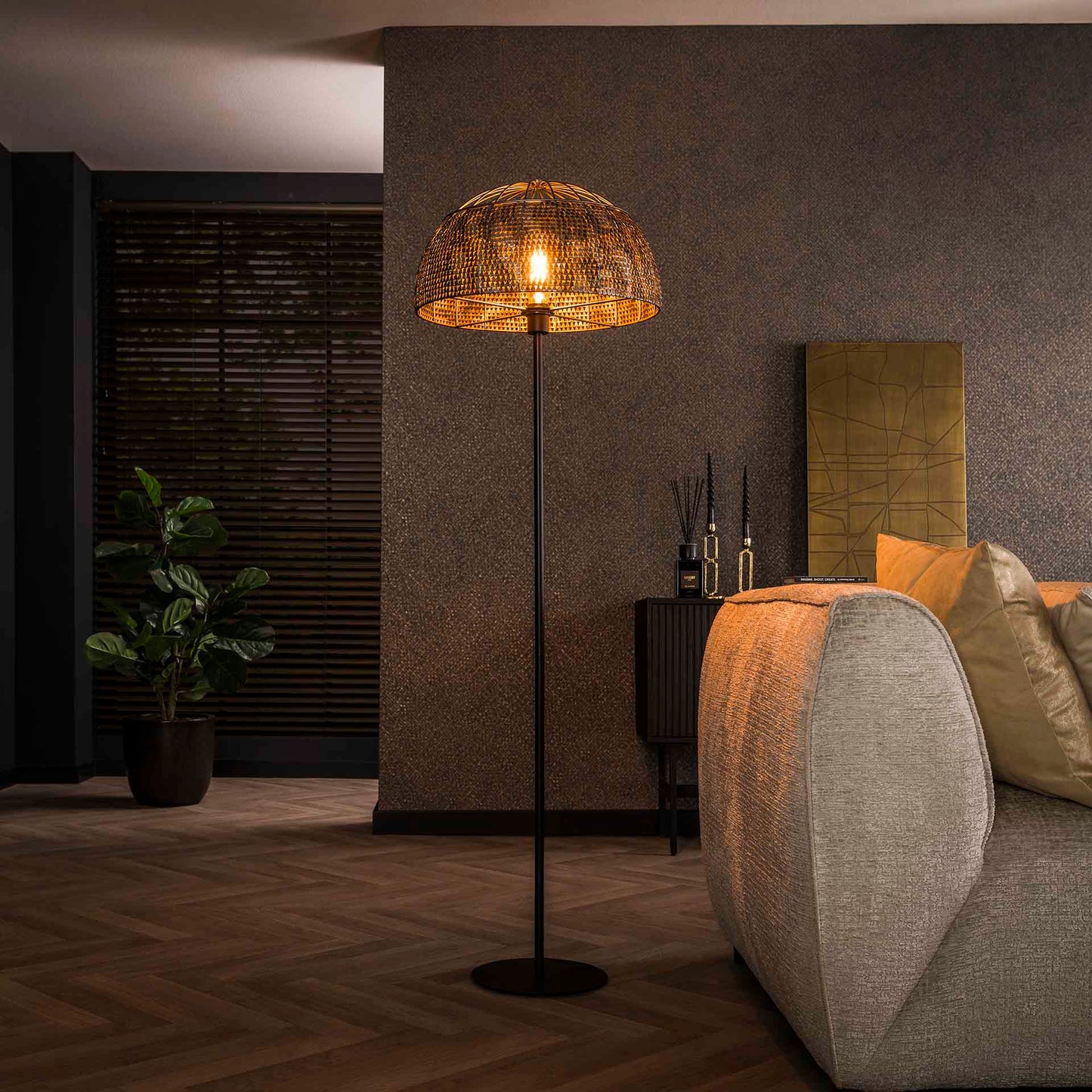 Vloerlamp Ø50 Armor Open - 50x50x164 cm - Zwart Bruin