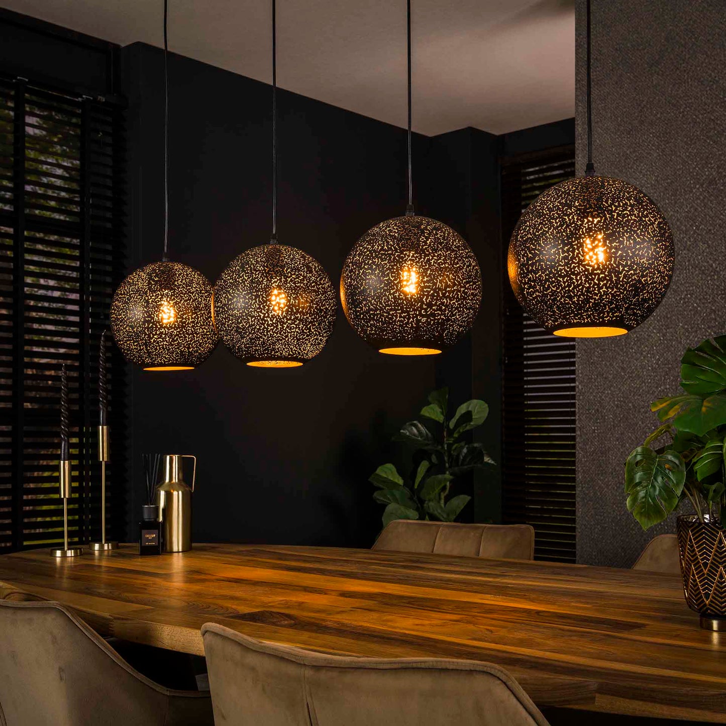Hanglamp van 4 Lampen Zip - 135x25x150 cm - Artic zwart