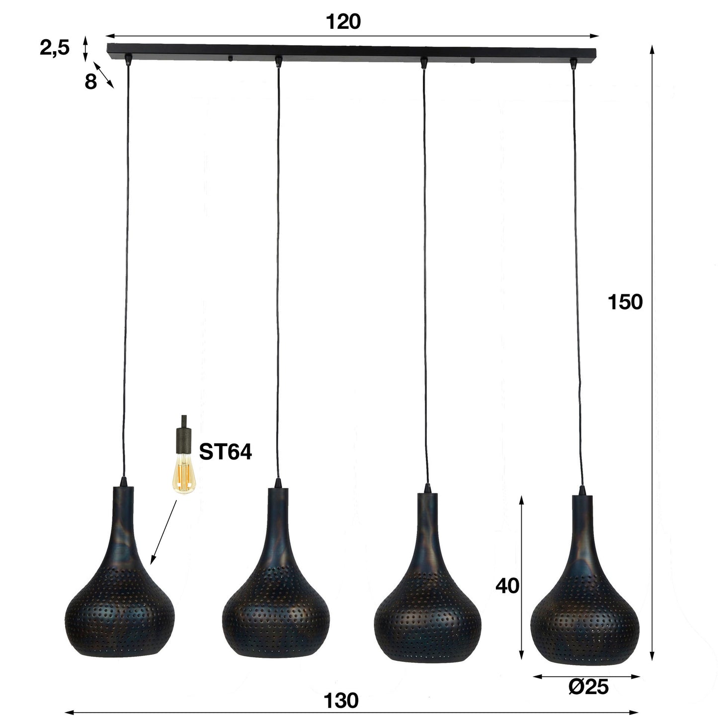 Hanglamp 4L punch kegel / Zwart bruin