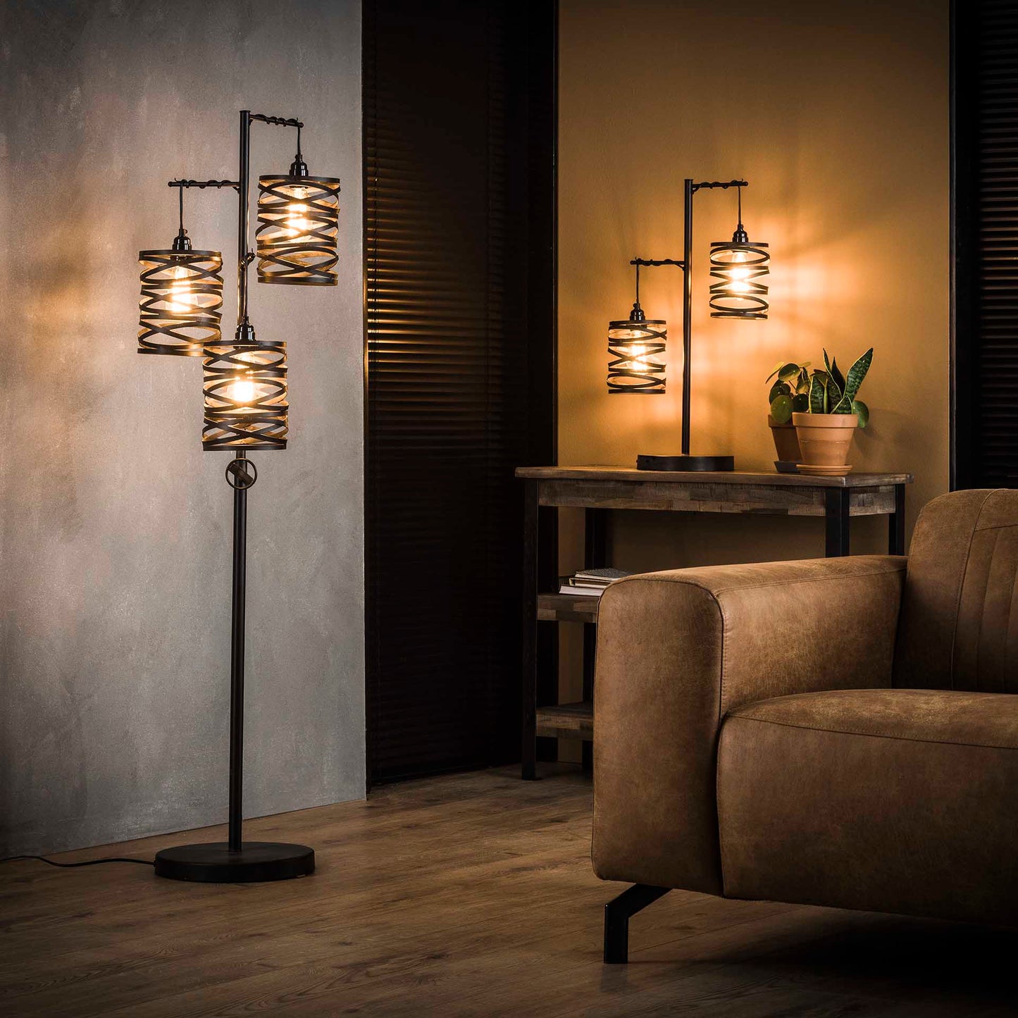 Vloerlamp 3L spindle / Slate grey