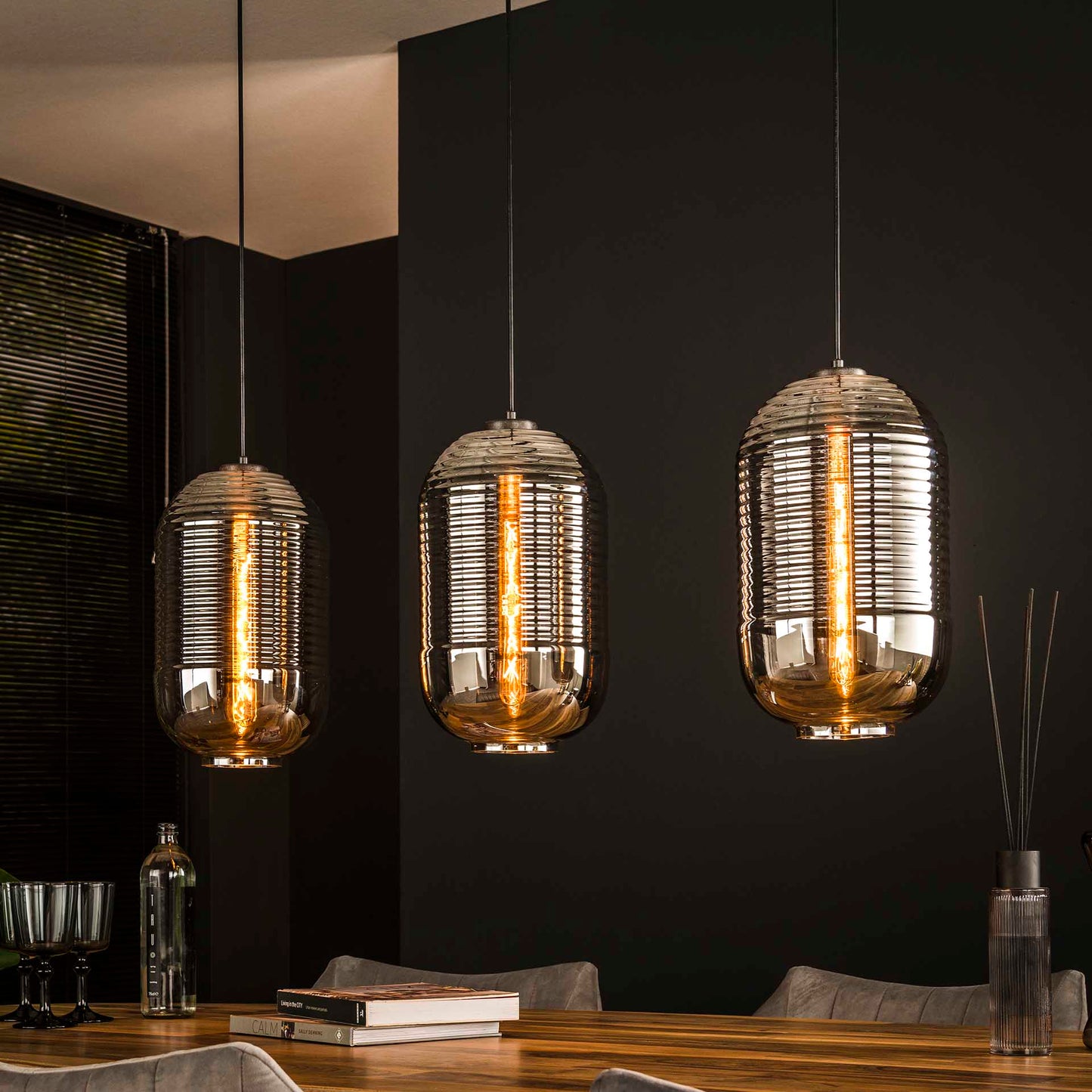 Hanglamp van 3 Lampen Tub Chromed Glass - 105x22x150 cm - Artic zwart
