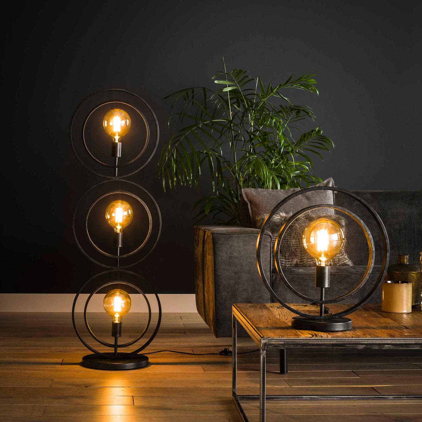 Vloerlamp van 3 Lampen Turn Around - 40x30x124 cm - Charcoal