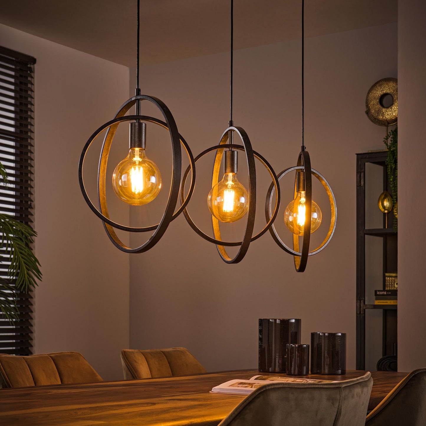 Hanglamp van 3 Lampen Turn around - 130x30x150 cm - Charcoal
