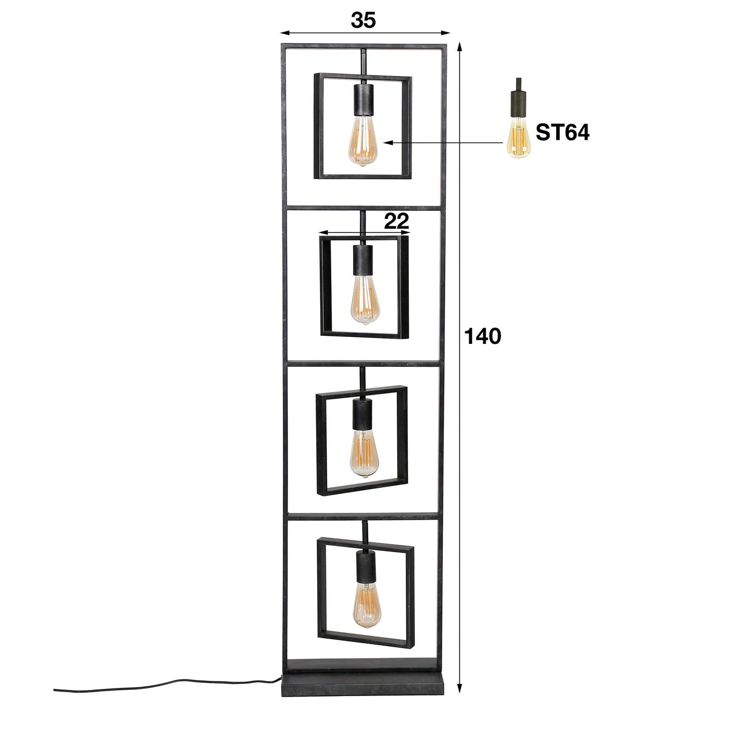 Vloerlamp 4L Turn square / Charcoal