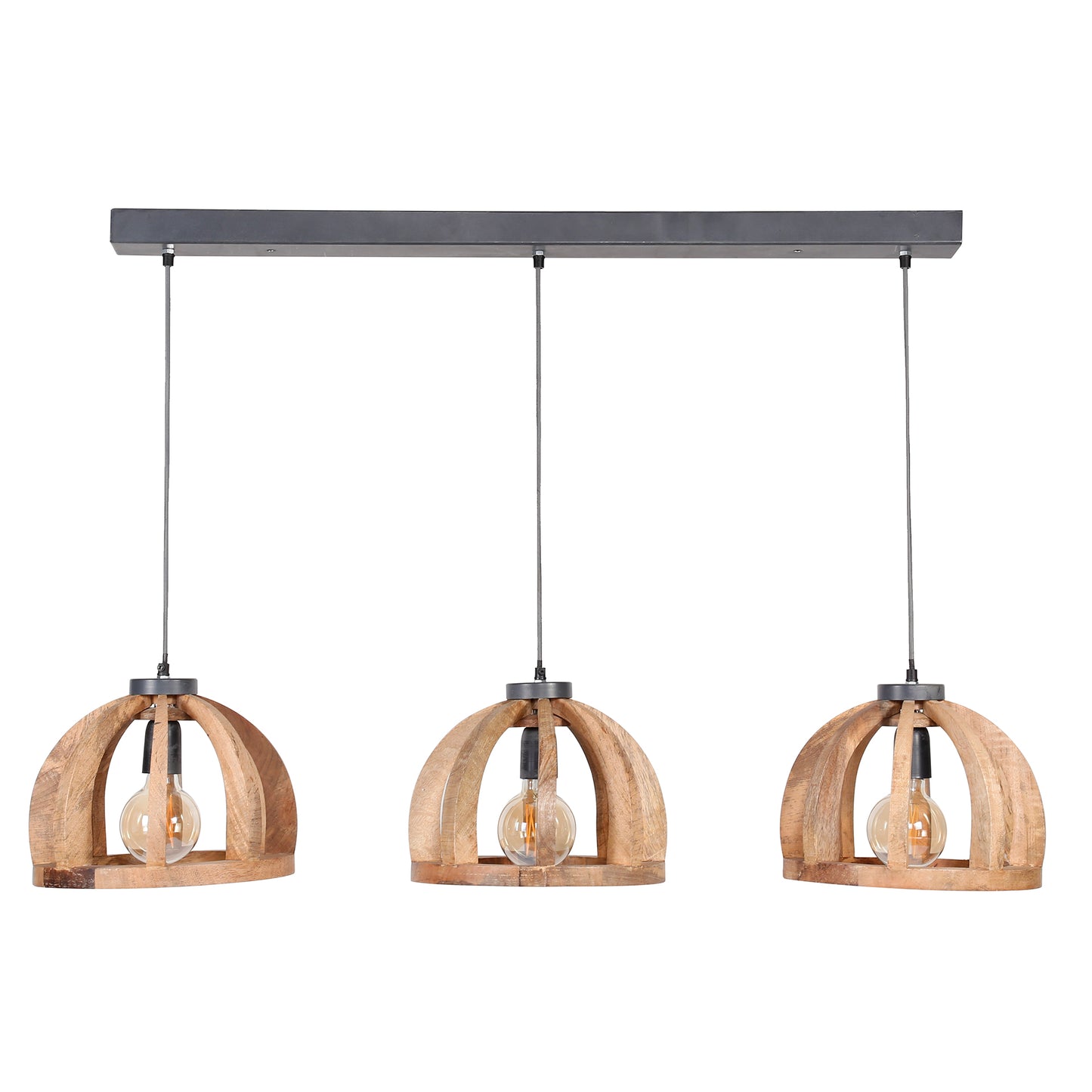 Hanglamp 3x Ø30 gebogen houten spijlen / Massief mango naturel