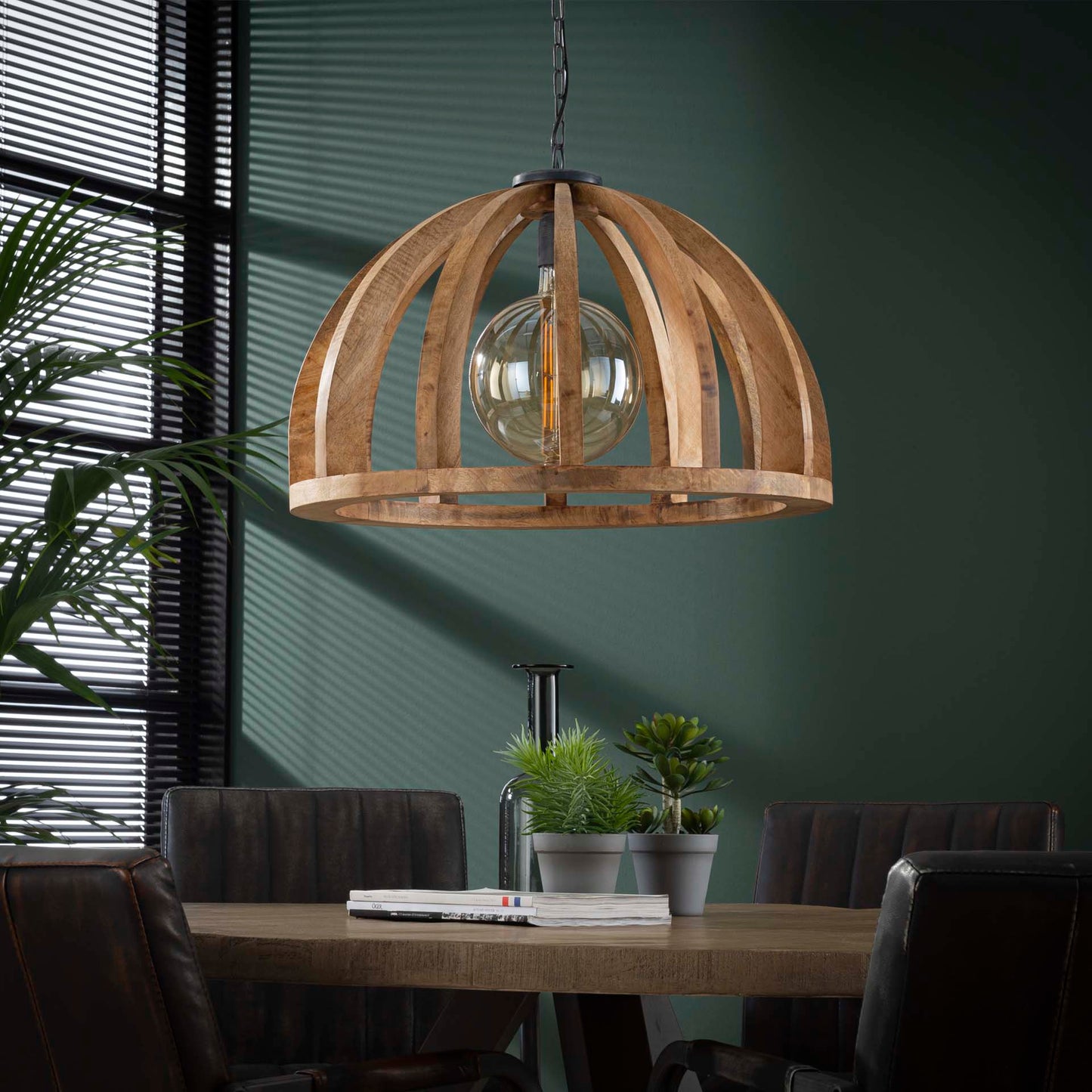Hanglamp Ø60 gebogen houten spijlen / Massief mango naturel