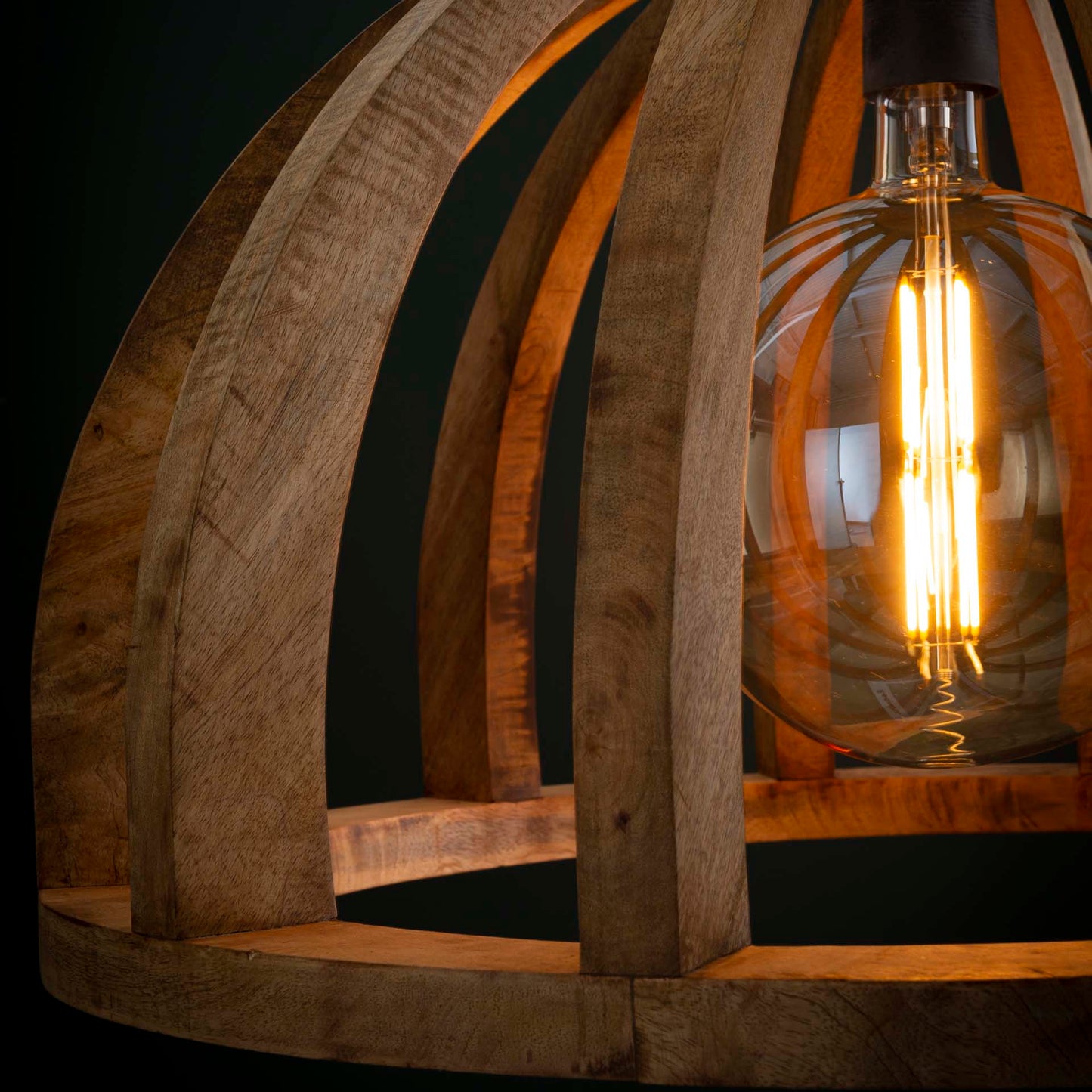 Hanglamp Ø60 gebogen houten spijlen / Massief mango naturel