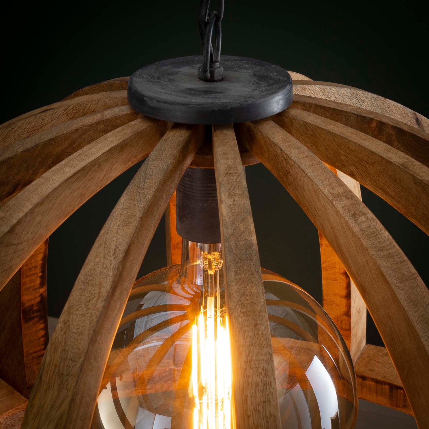 Hanglamp Ø60 gebogen houten spijlen / Massief mango naturel