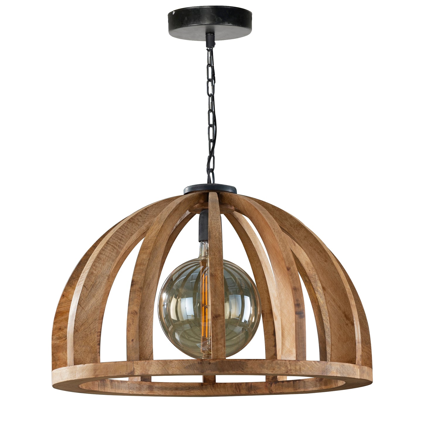 Hanglamp Ø60 gebogen houten spijlen / Massief mango naturel
