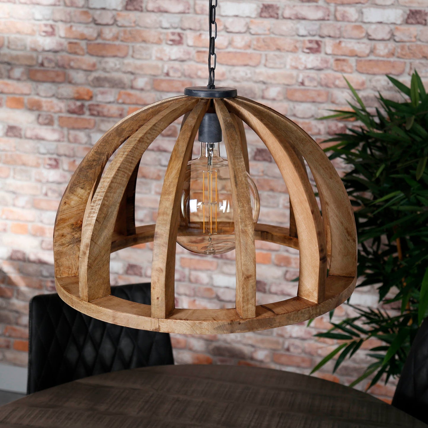 Hanglamp Ø60 gebogen houten spijlen / Massief mango naturel