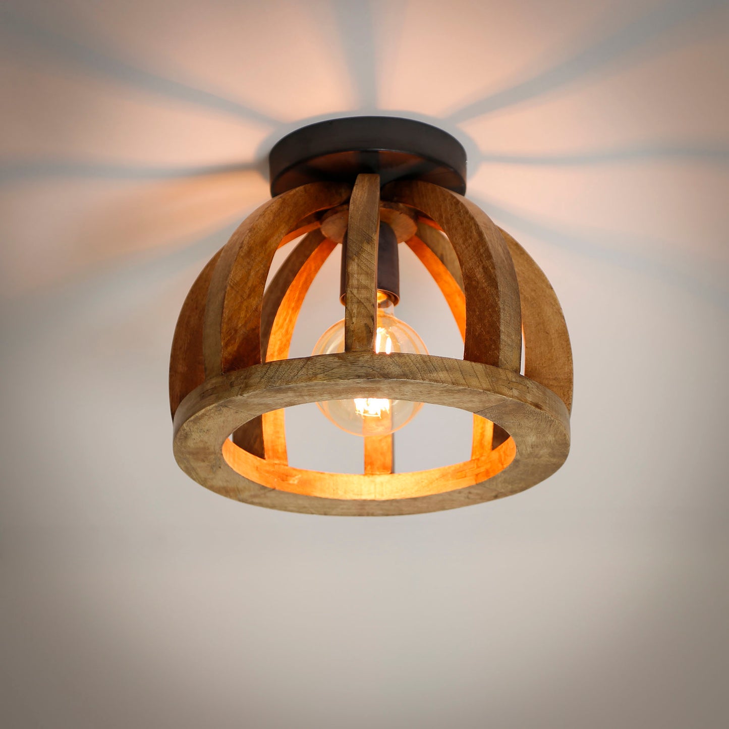 Plafondlamp gebogen houten spijl - 30x30x24 cm - Massief mango naturel