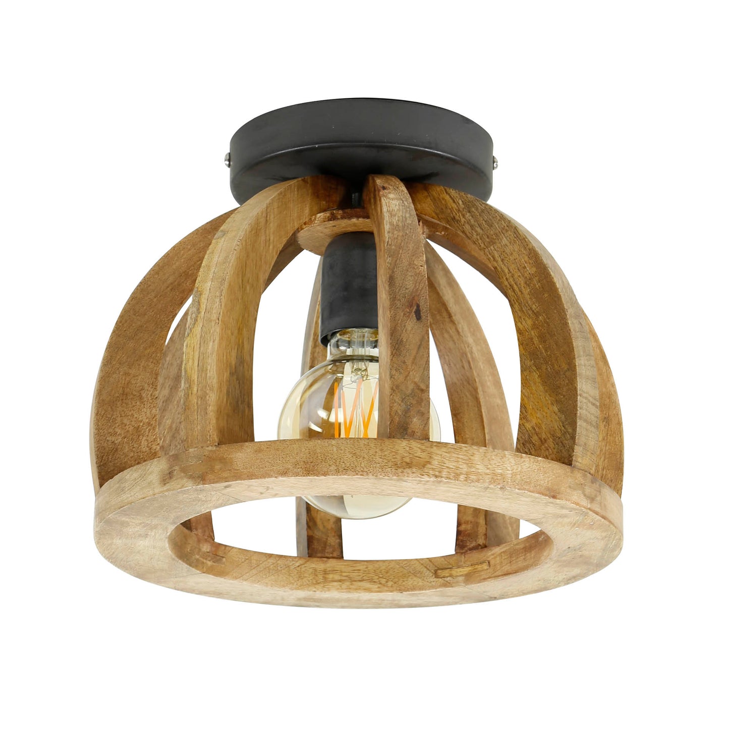 Plafondlamp gebogen houten spijl / Massief mango naturel