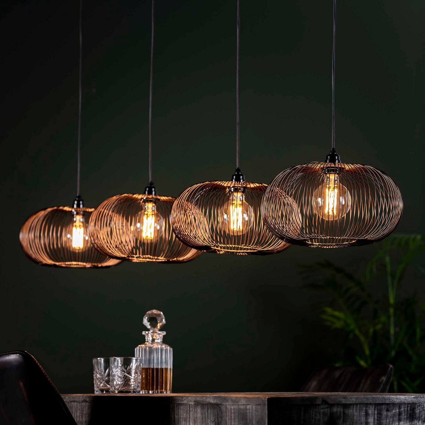 Hanglamp van 4 Lampen Disk Wire Copper Twist - 170x35x150 cm - Zwart nikkel