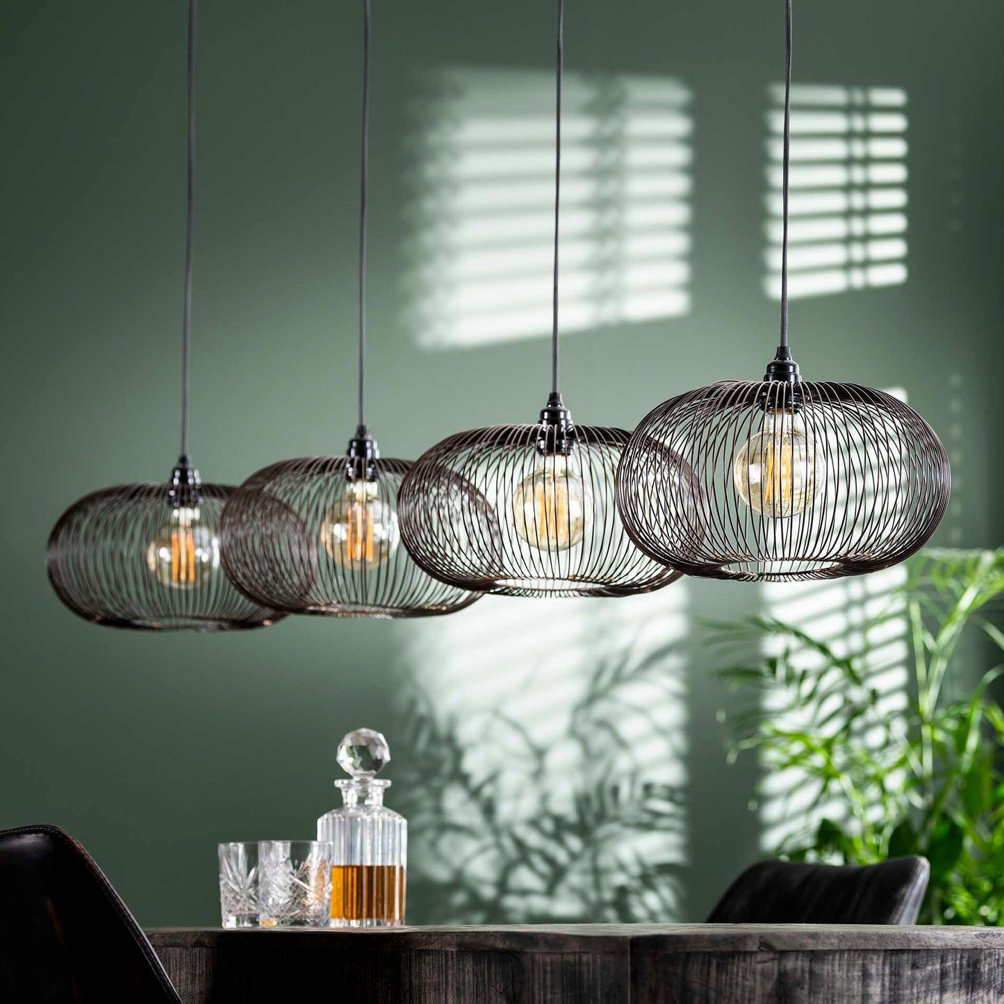 Hanglamp 4x Ø35 disk wire copper twist / Zwart nikkel