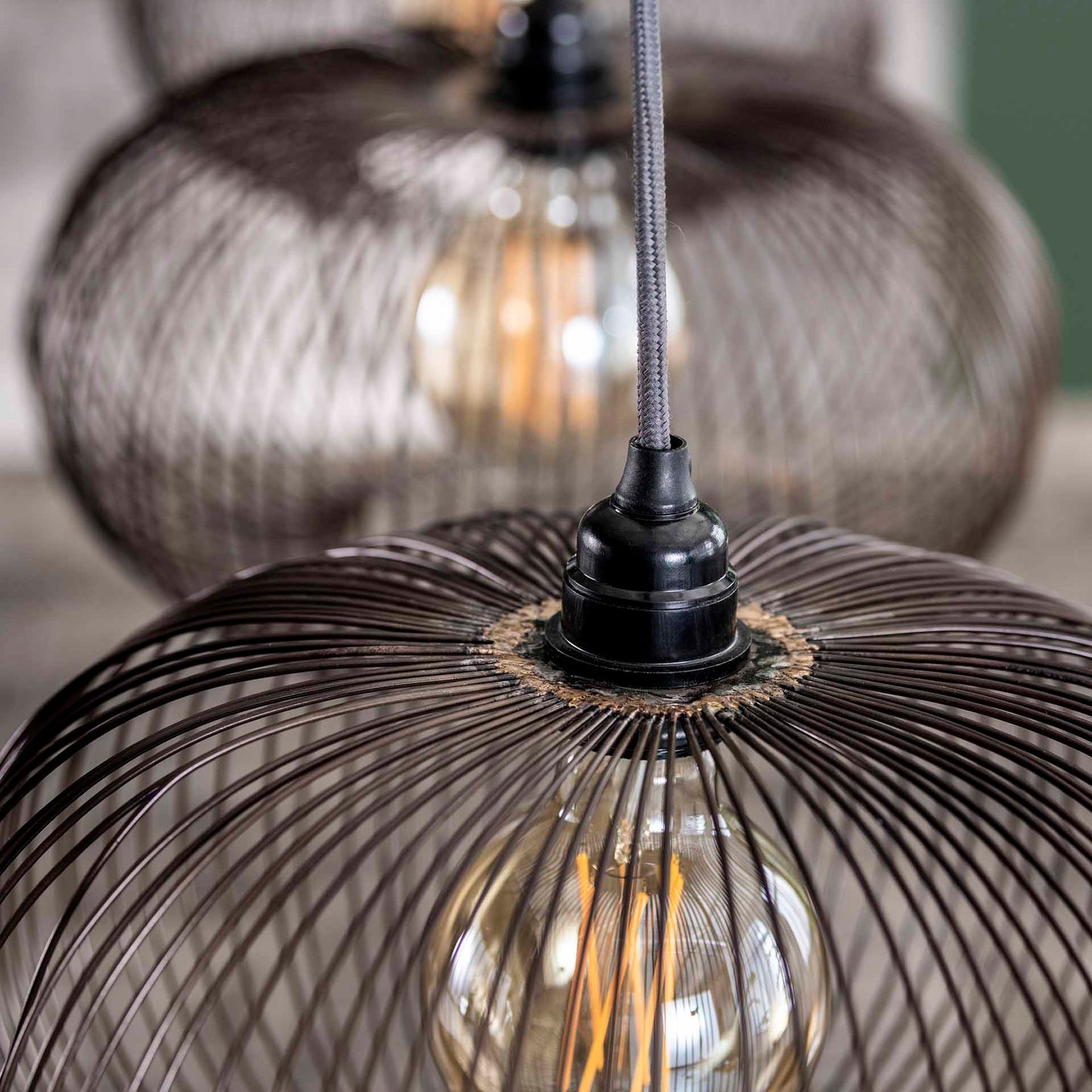 Hanglamp 4x Ø35 disk wire copper twist / Zwart nikkel