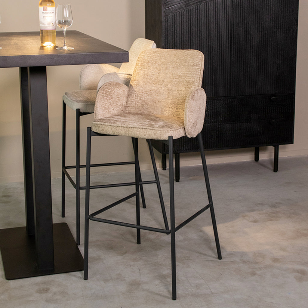 Barkruk Joni - Beige - Fluweel - Zithoogte 78 cm