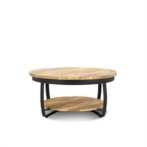 Salontafel Paras Metaal 90 Black Iron Stand, Wood Natural finish