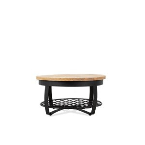 Salontafel Rond Metaal & Metalen Rek 90 Iron Stand Black Finish & Wood Natural Finish