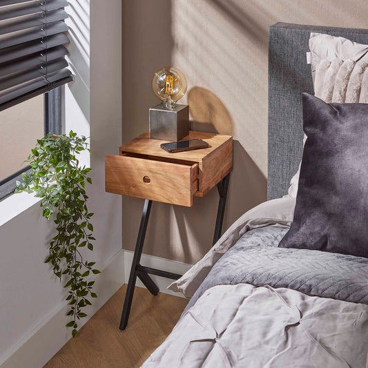 Nachtkastje 1L XS Balance - Massief acacia naturel