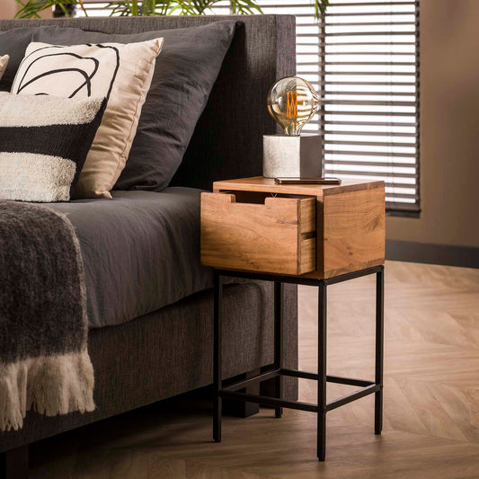 Nachtkastje XS Flat - 30x30x60 cm - Massief acacia naturel