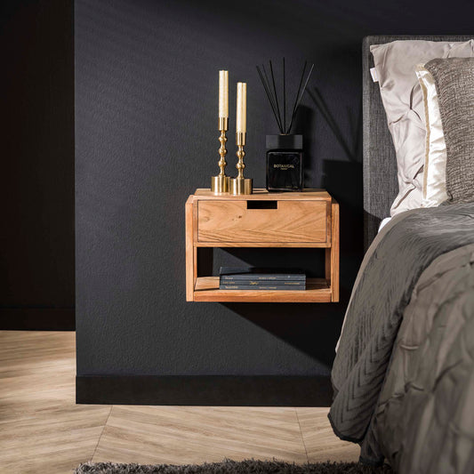 Nachtkastje 1L Houten Frame Zwevend - Massief Acacia Naturel
