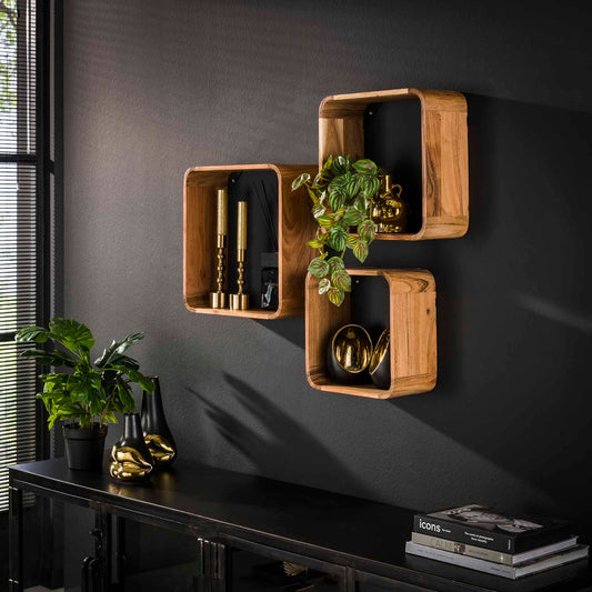 Wandschap set van 3 vierkante wandschappen - Massief acacia naturel