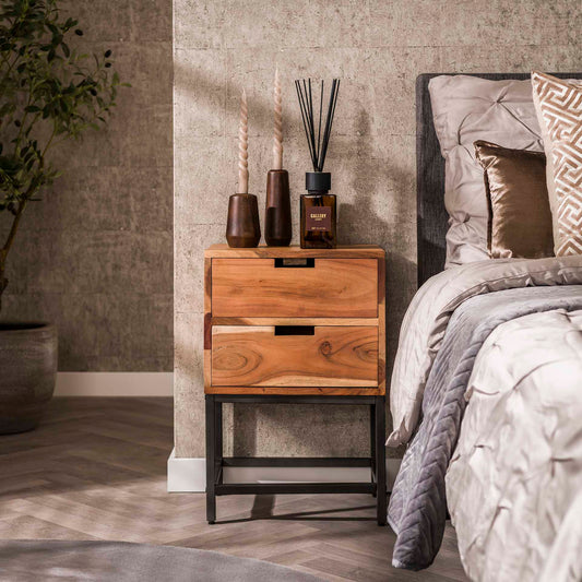 Nachtkastje 2L Flat - Massief Acacia Naturel