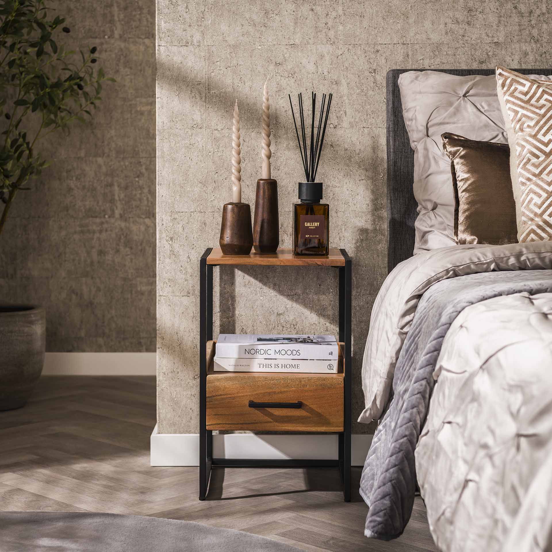 Nachtkastje 1L XS Niche - 35x35x55 cm - Massief acacia naturel
