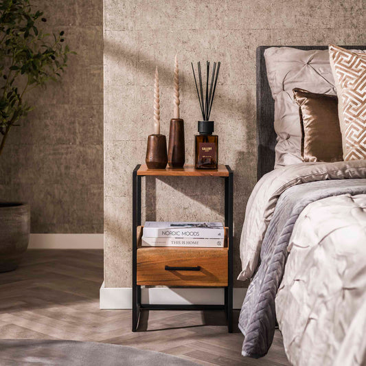 Nachtkastje 1L XS Niche - 35x35x55 cm - Massief acacia naturel