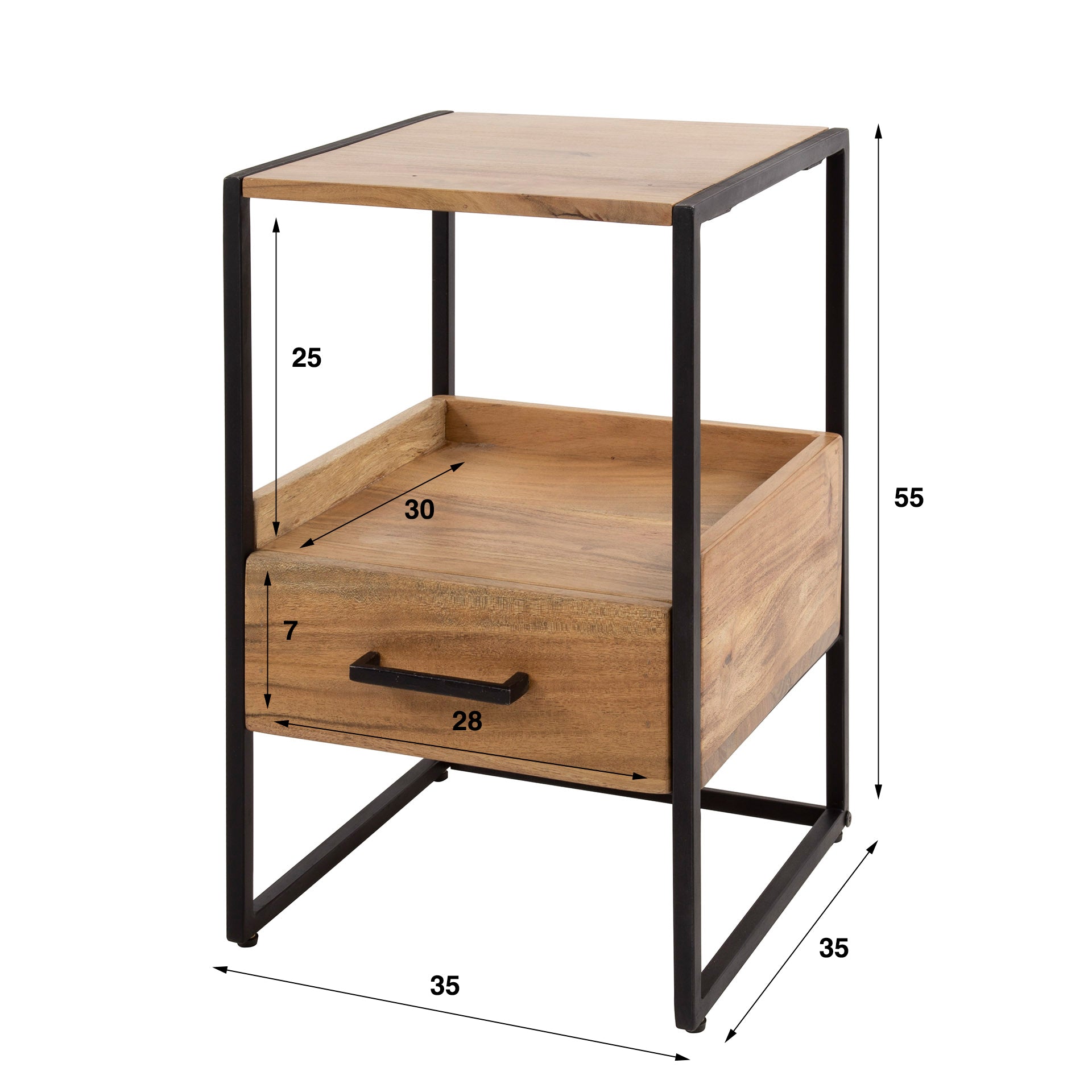 Nachtkastje 1L XS niche / Massief acacia naturel