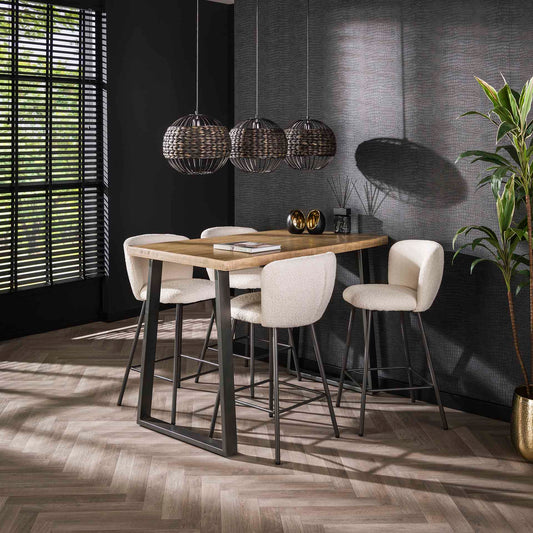 Massief Mangohouten Bartafel 135x70 cm met Trapeziumvormige Poten - Blank Antiek Afwerkin